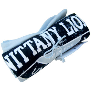 rolled light blue sweatshirt blanket with Penn State University, Nittany Lions, and Eighteen Fifty-Five